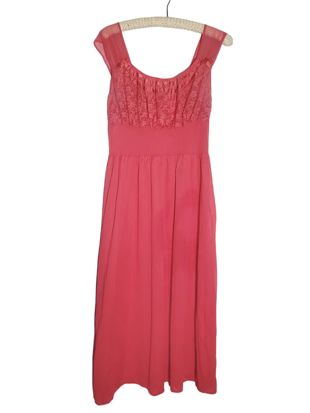 Vintage Dorella Sheer Pink Lace Bodice Nightgown Slipdress - Picture 6 of 6